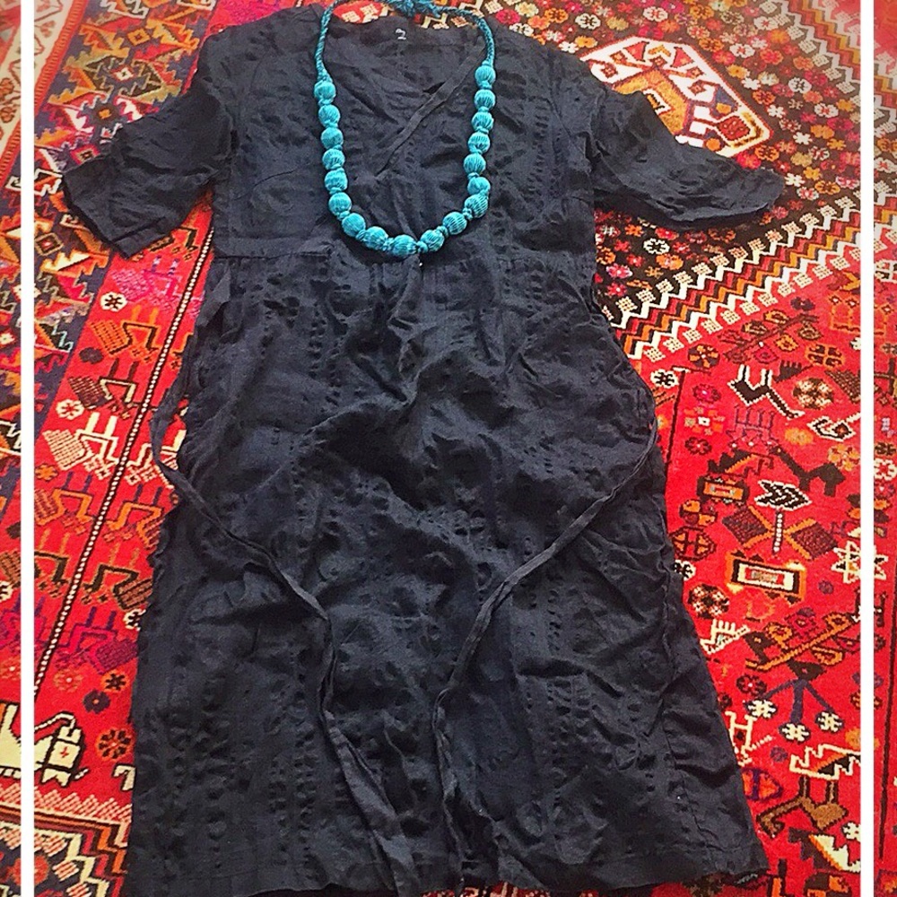Black long women’s dress 100%cotton,free necklace.